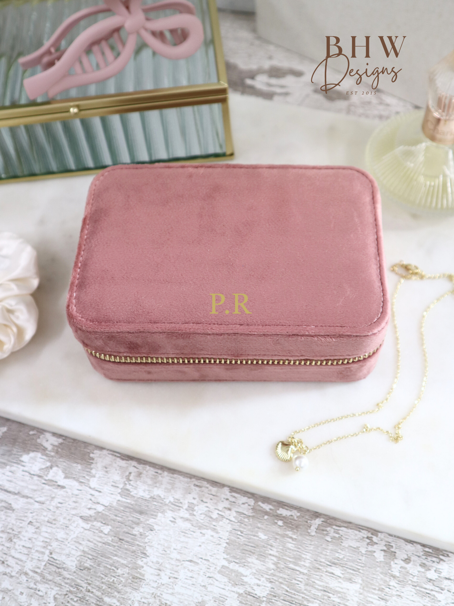 Personalised Velvet Jewellery Case - Rose Quartz