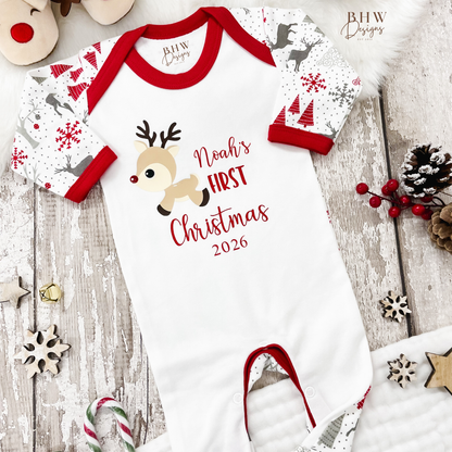 Personalised First Christmas 2026 Reindeer Bodysuit