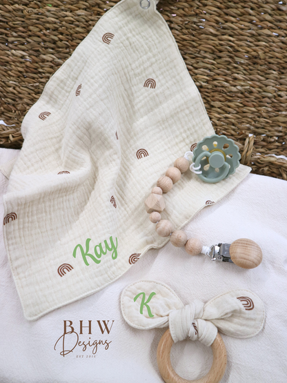 3 Piece Personalised Baby Set - Rainbow Print