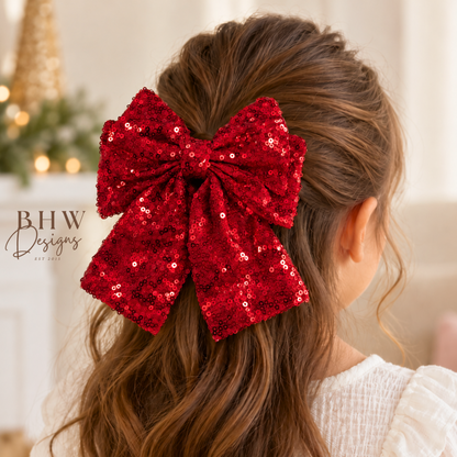 Large Red Sequin Hair Bow