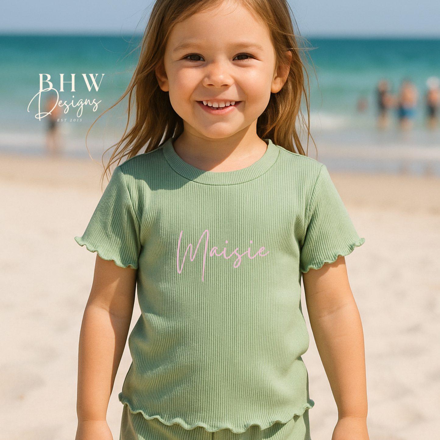 Girl's Ribbed T-shirt and Short Set - Sage Green