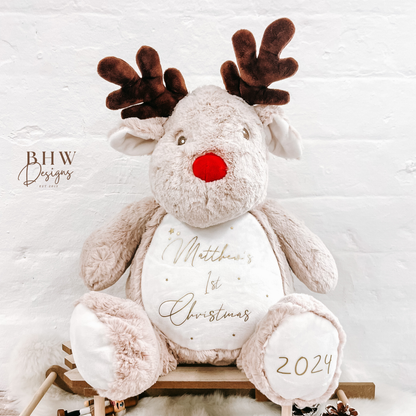 Personalised First Christmas Gold 2025 Reindeer Large Teddy