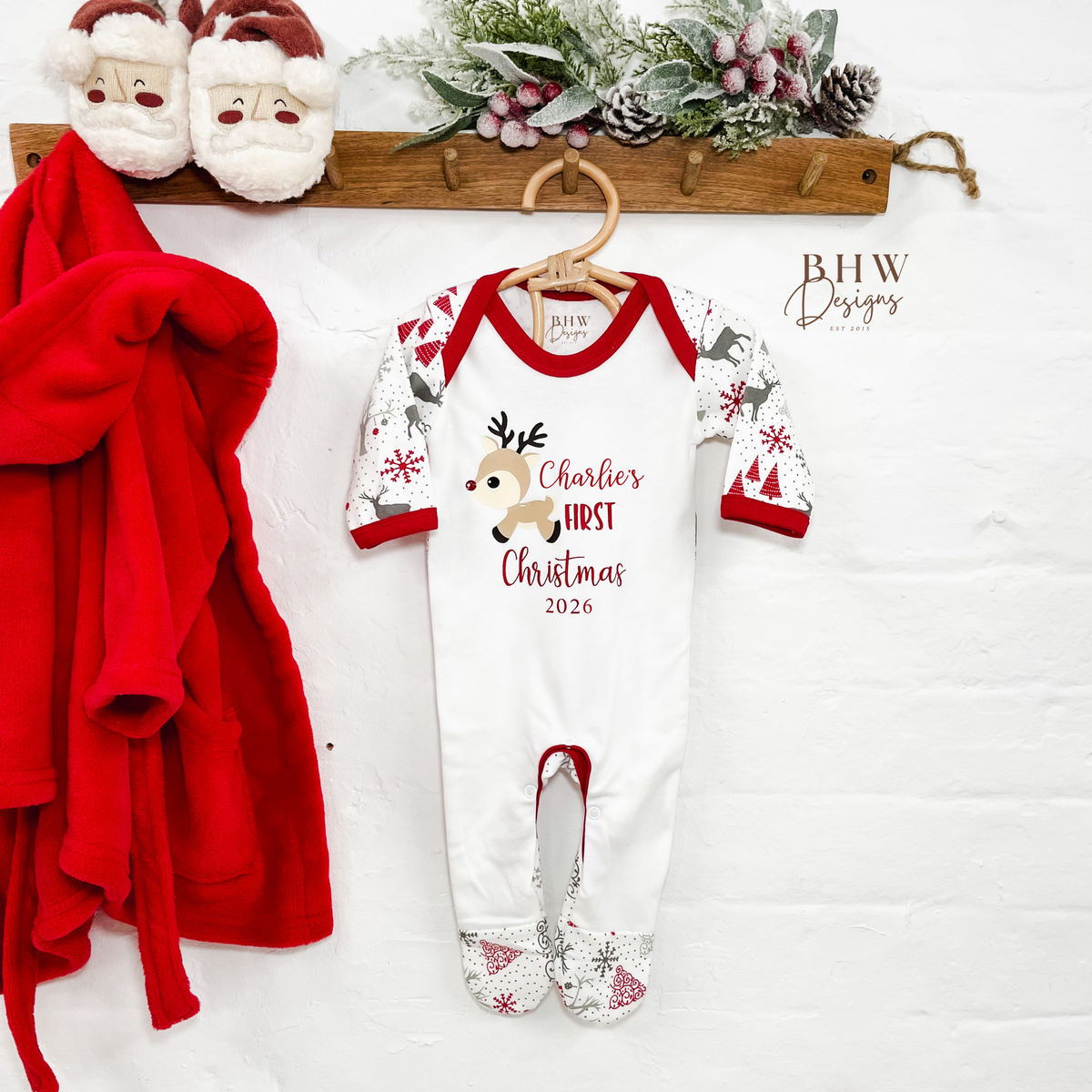 Personalised First Christmas 2026 Reindeer Bodysuit