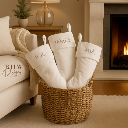 Personalised White Nordic Velvet Stocking