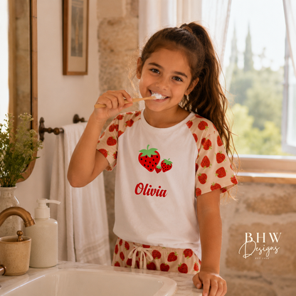 Personalised Strawberry Print Children's Short Pyjamas
