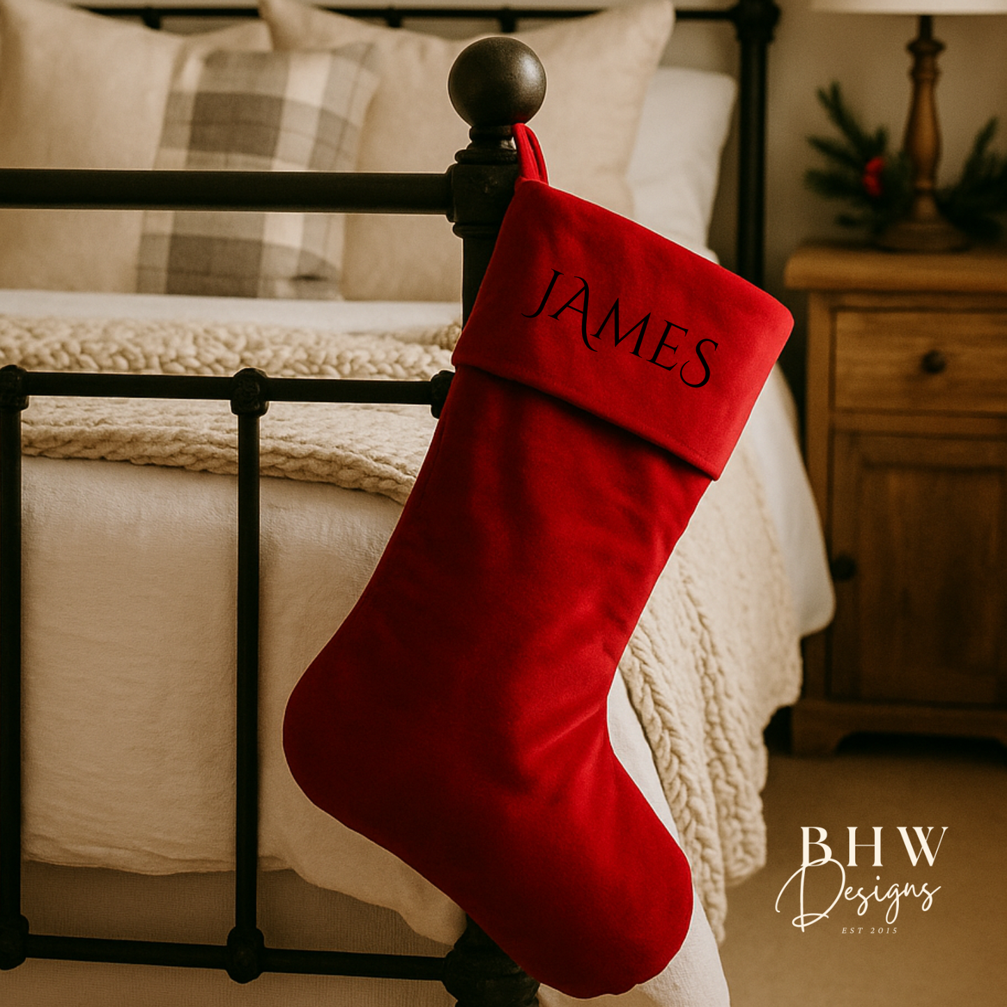 Personalised Red Velvet Nordic Stocking