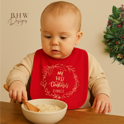 My First Christmas Dinner Red Bib
