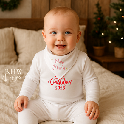 Merry Christmas white Bandana Bib