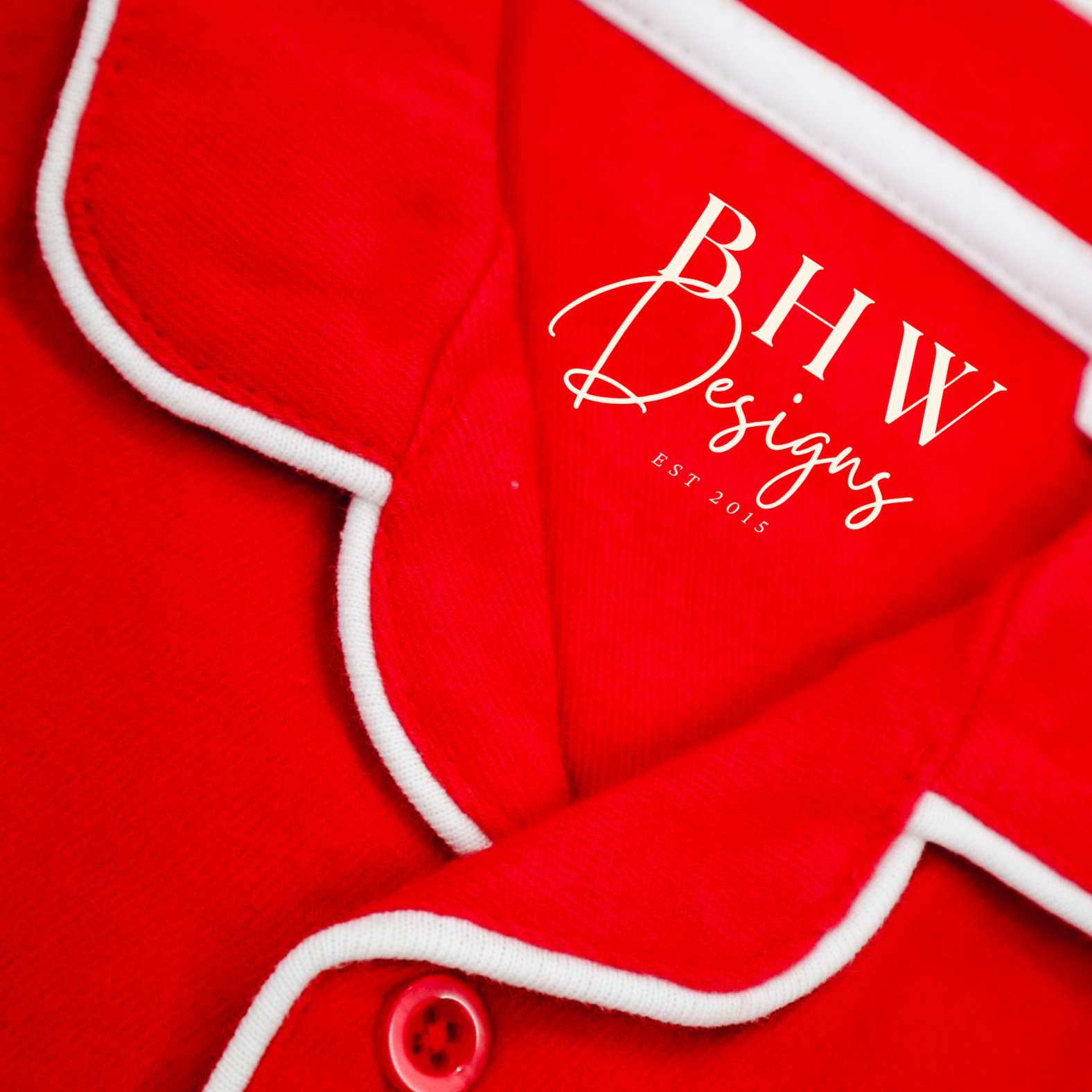 Red pyjamas with white trim