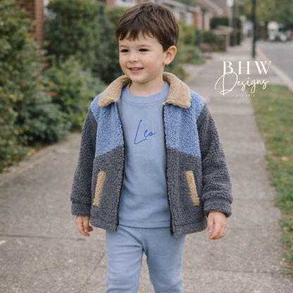 Personalised Ribbed Loungewear Set - Dusky Blue