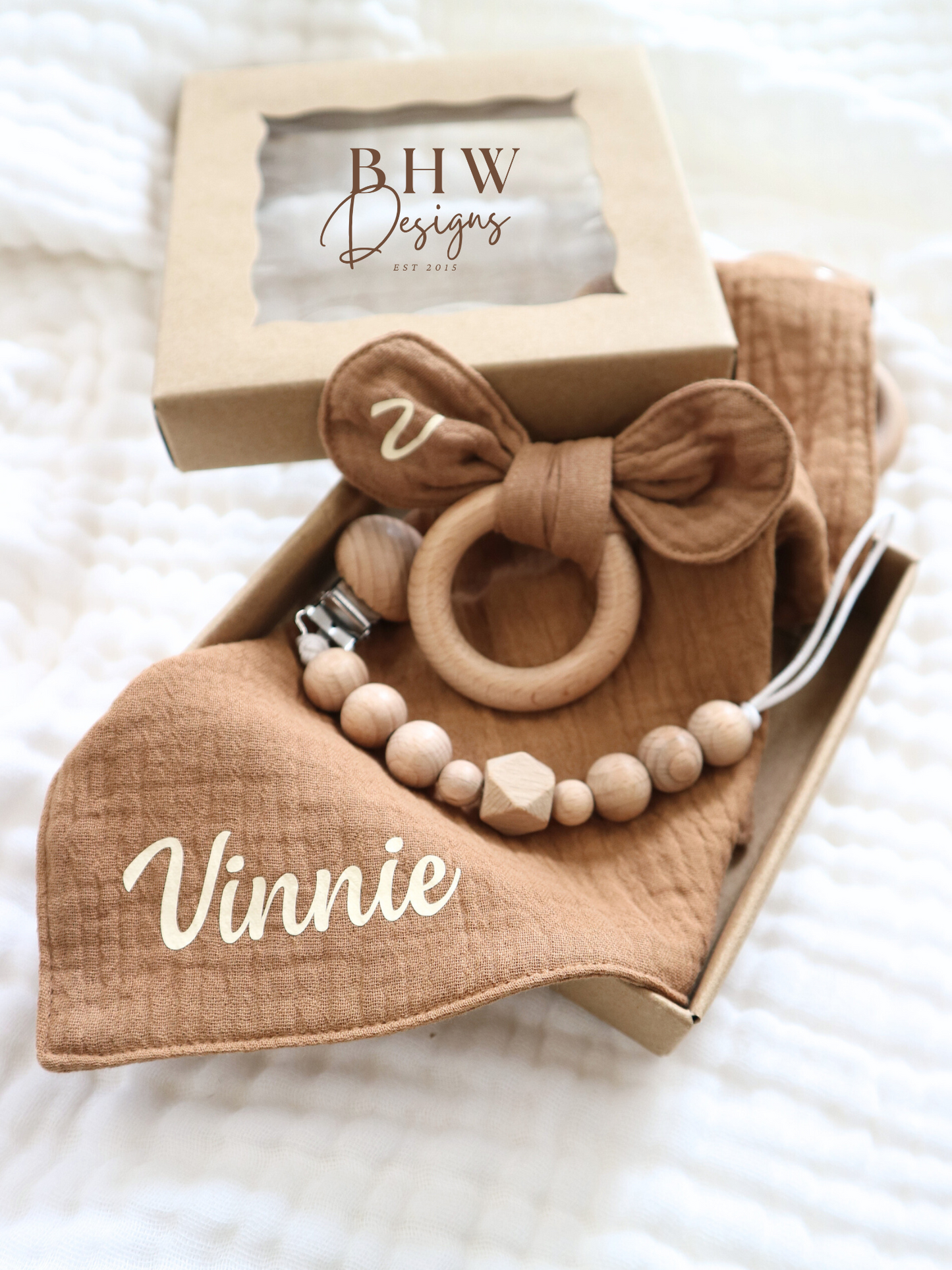 3 Piece Personalised Baby Set - Rust