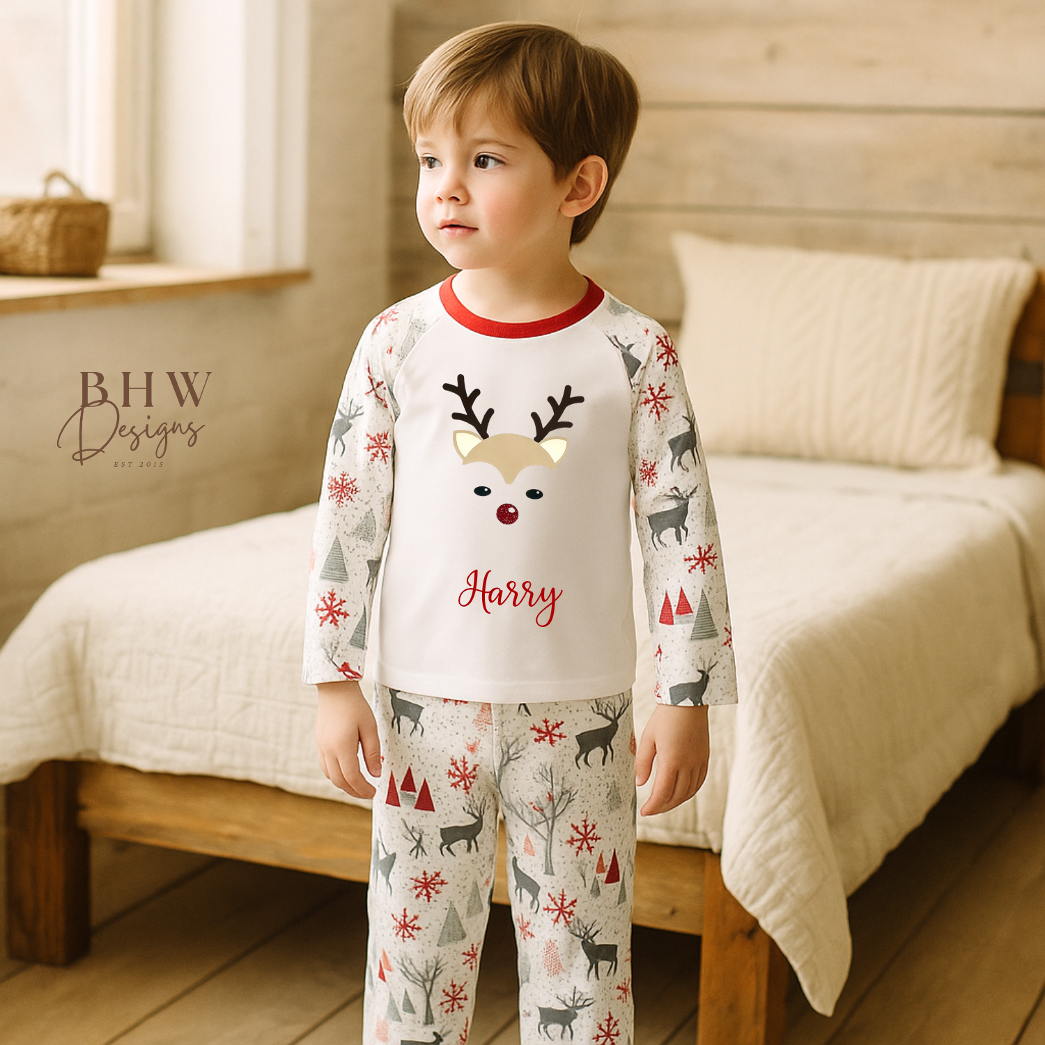 Child wearing a reindeer-themed pyjamas set 