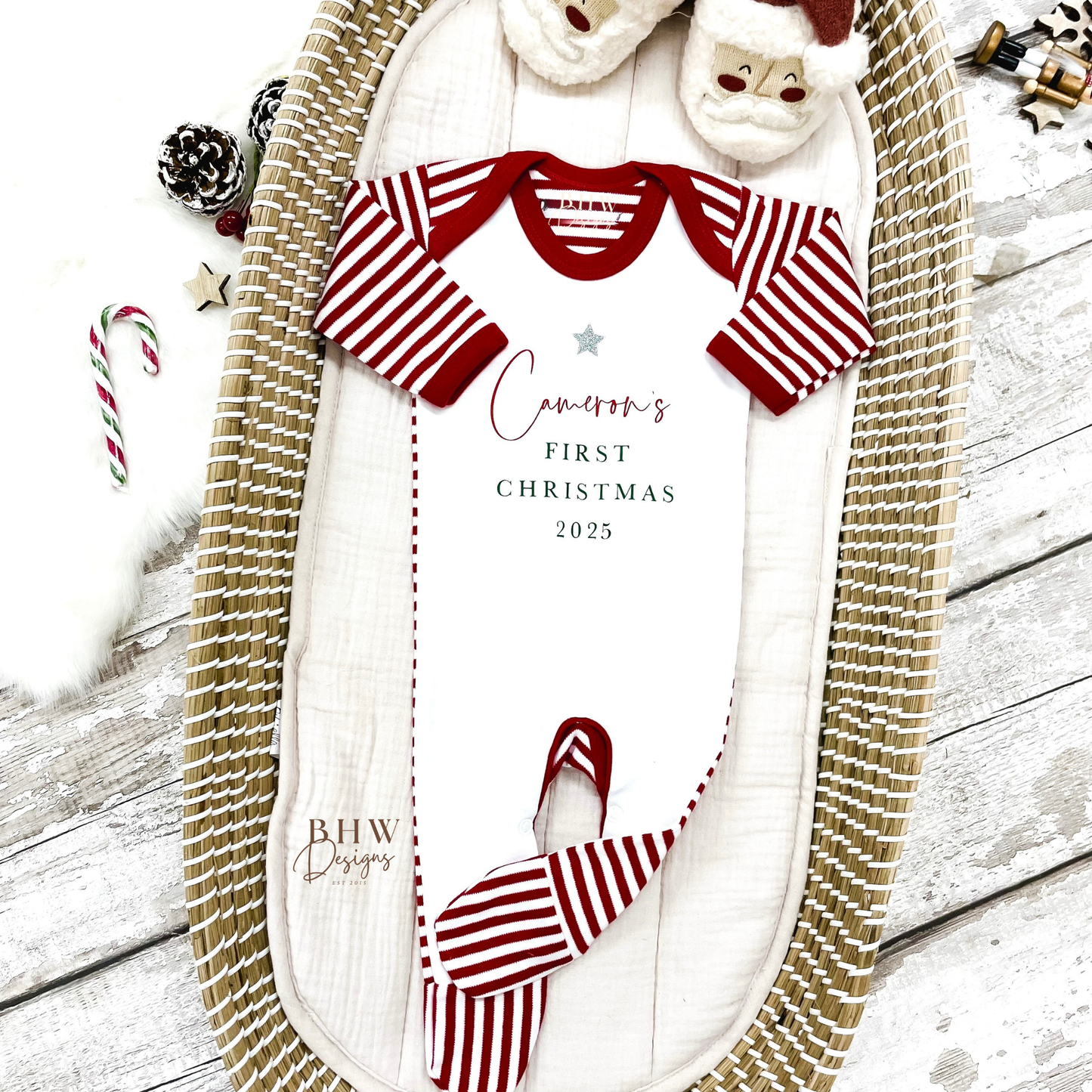 Personalised First Christmas Stripe Bodysuit