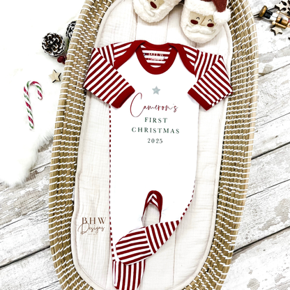 Personalised First Christmas Stripe Bodysuit
