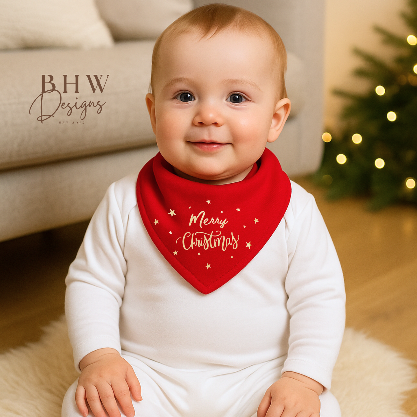 Merry Christmas Red Star Bandana Bib