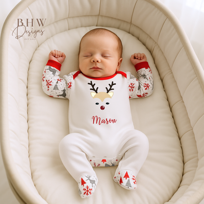 Personalised Baby Boy Reindeer Bodysuit