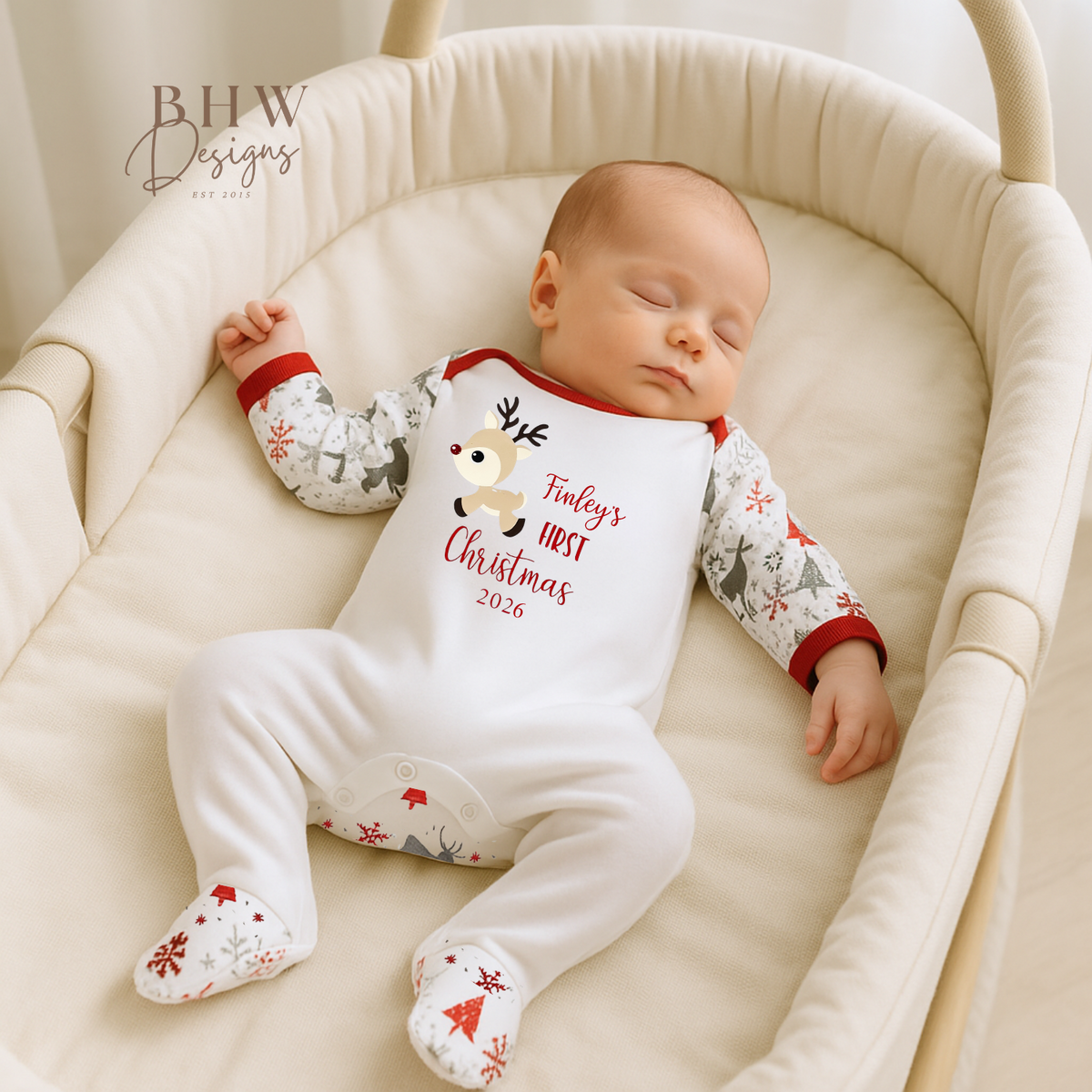 Personalised First Christmas 2026 Reindeer Bodysuit