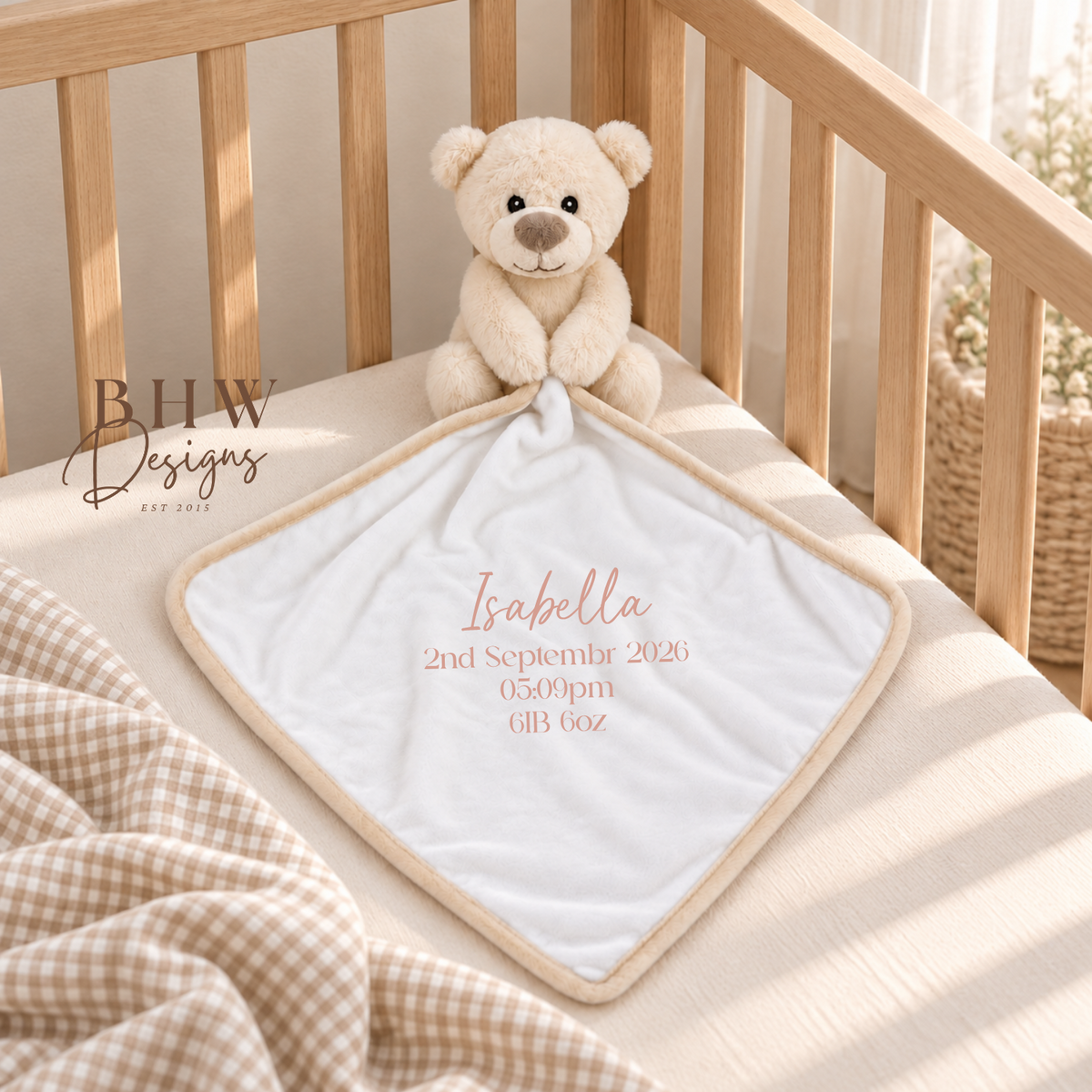 Personalised Cream Teddy bear Comforter