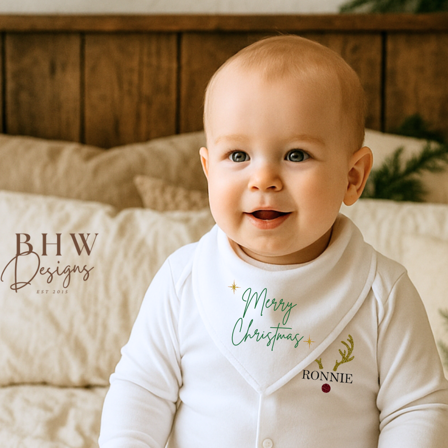 Merry Christmas white Bandana Bib