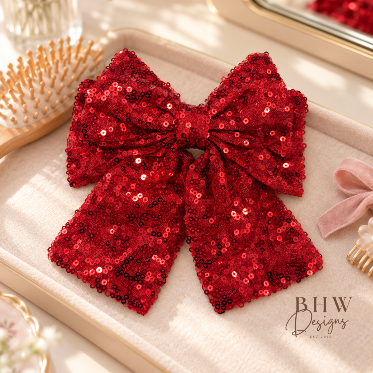Large Red Sequin Hair Bow