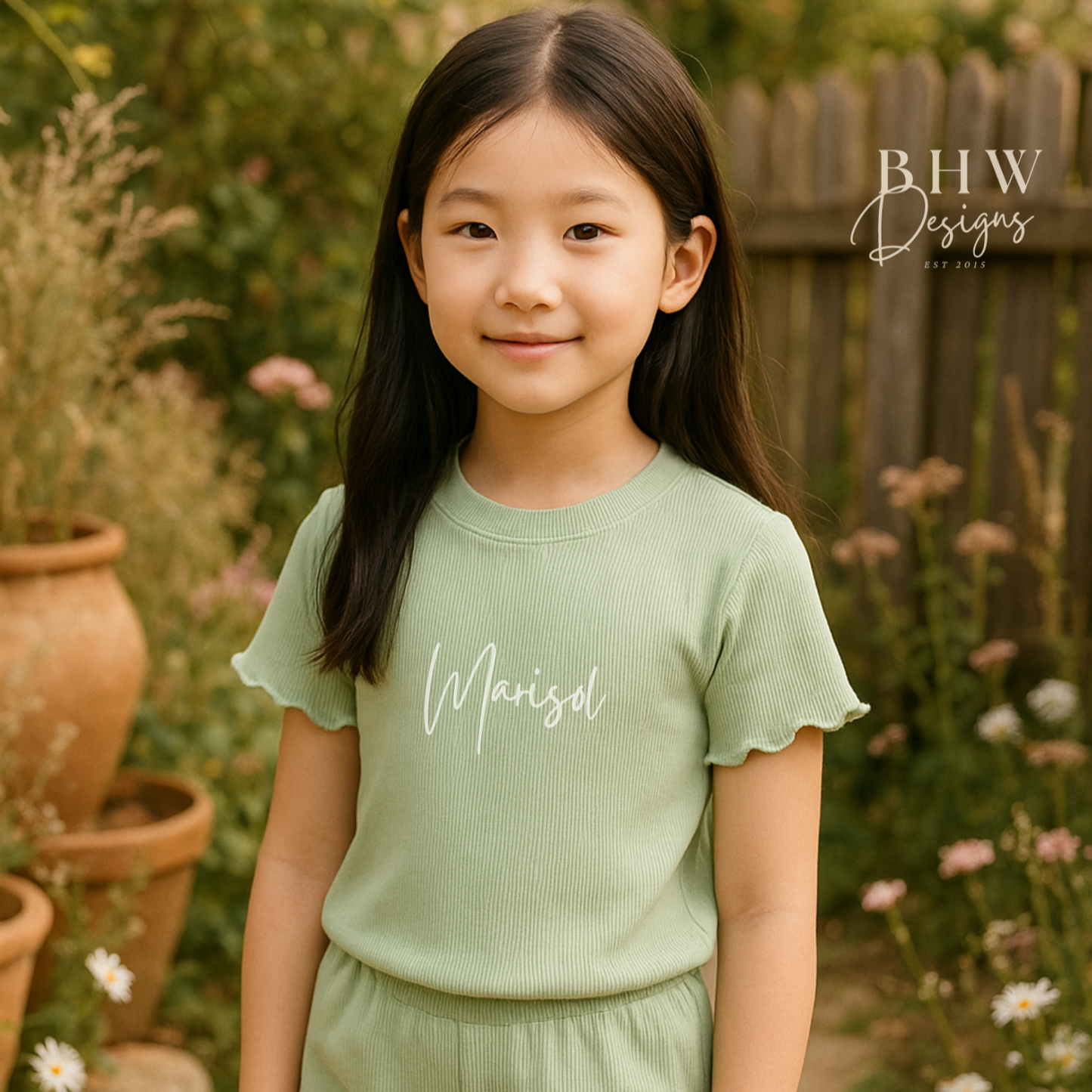 Girl's Ribbed T-shirt and Short Set - Sage Green