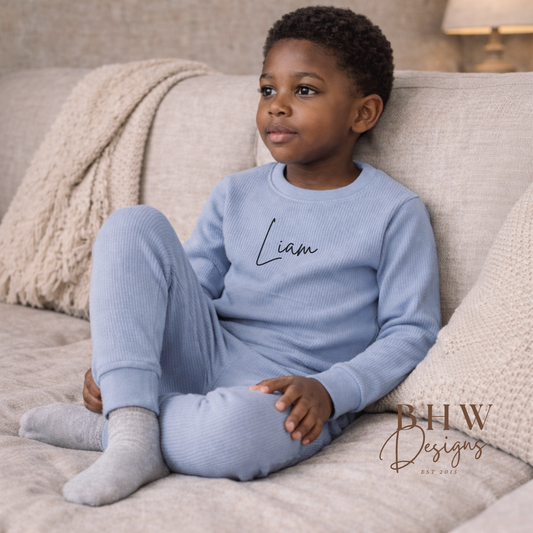 Personalised Ribbed Loungewear Set - Dusky Blue