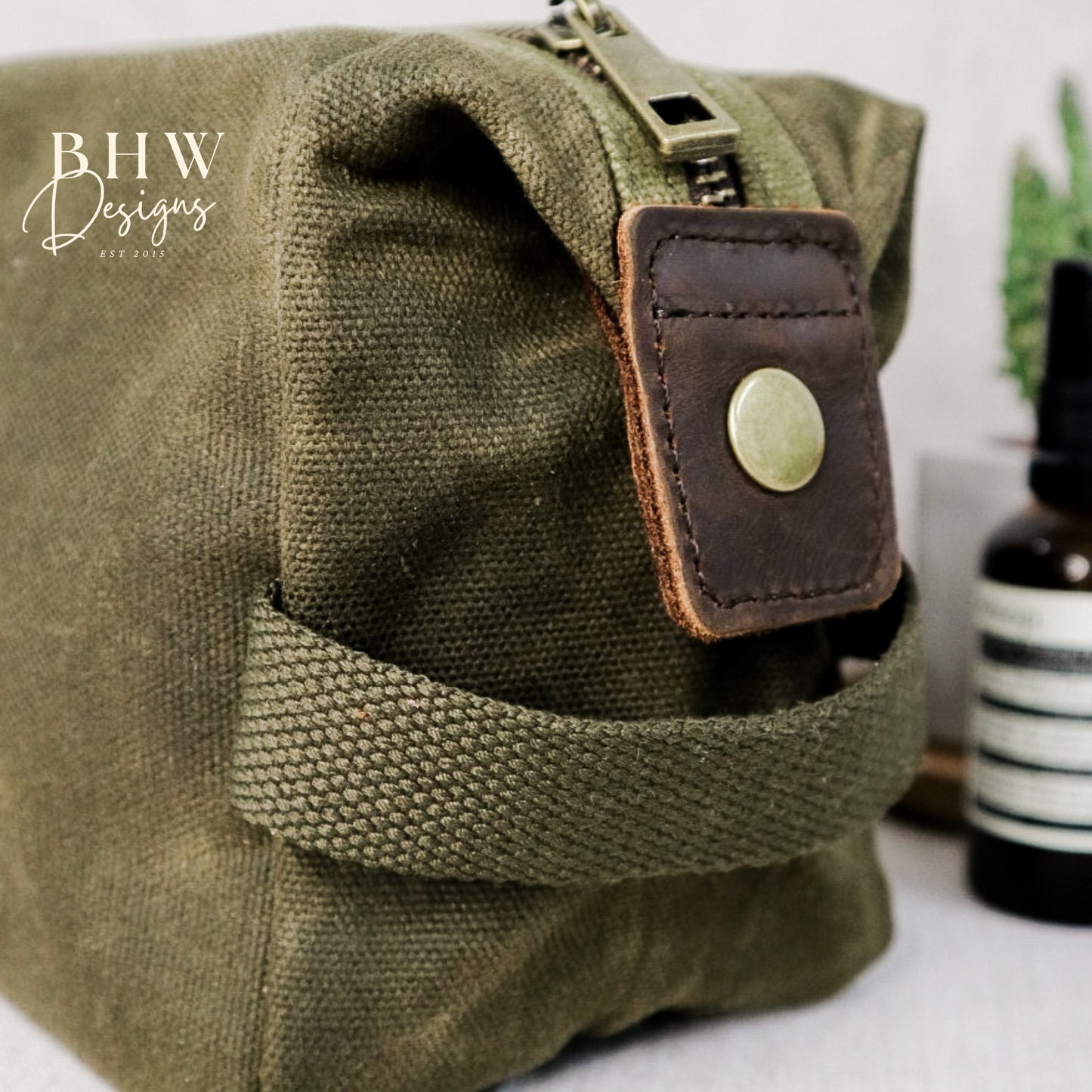 Personalised Waxed Canvas Wash Bag - Olive Green