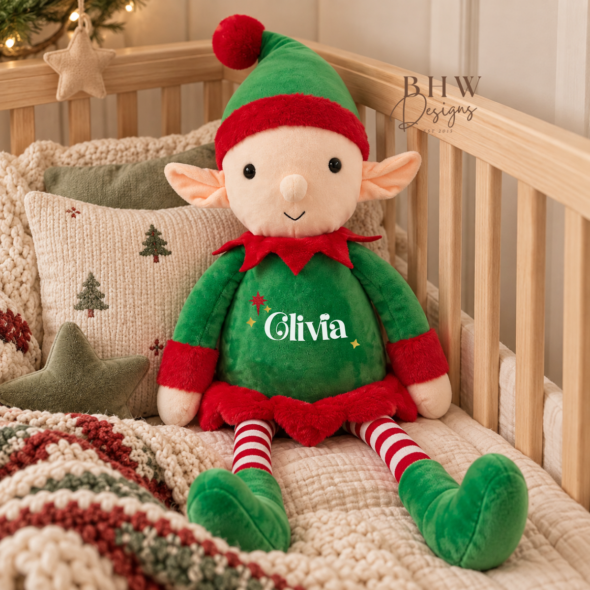 Personalised Name Elf Christmas Large Soft Toy