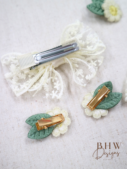 Lace Flower Hair Bow & Clip Set