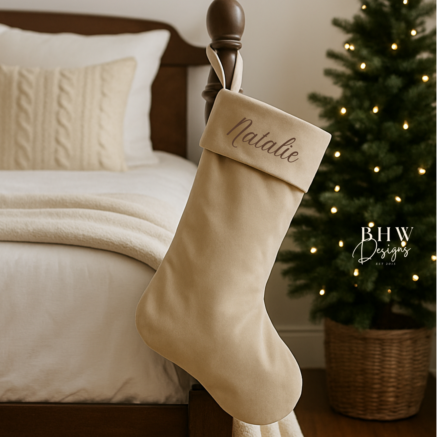 Personalised Beige Velvet  Stocking