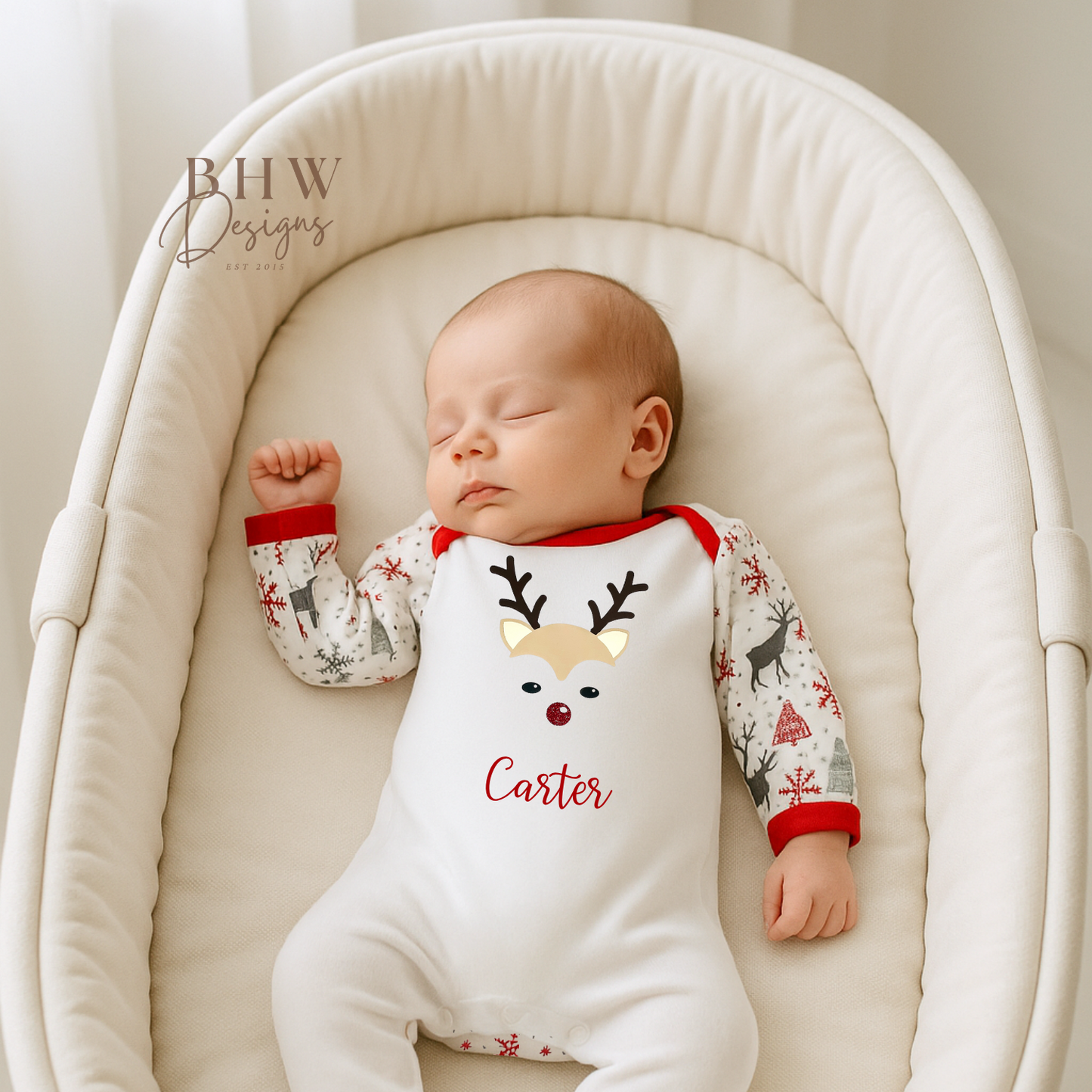 Personalised Baby Boy Reindeer Bodysuit