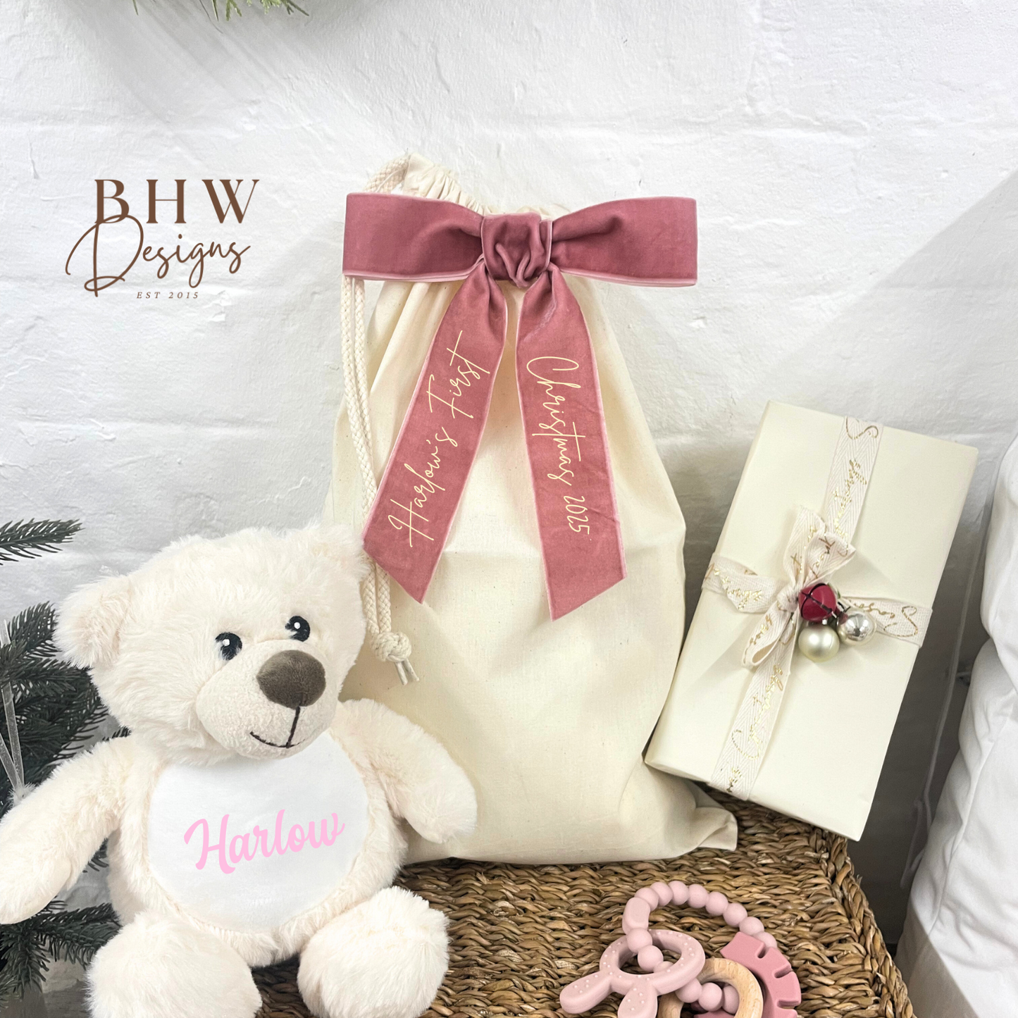 Velvet First Christmas Bow - Dusky Pink