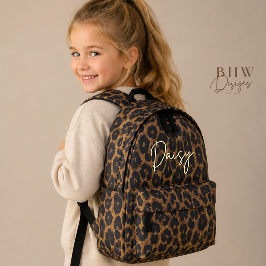 Personalised Leopard Print Kids Backpack