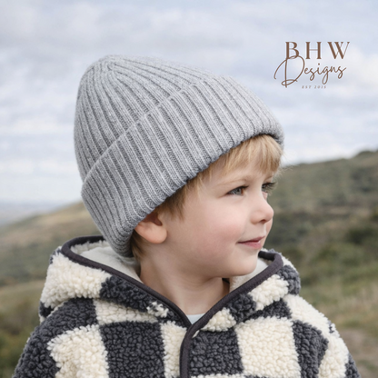 Organic Cotton Kids Beanie 3-7 years - Cloud Grey
