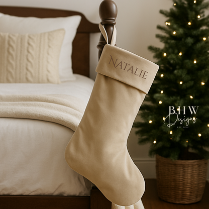 Personalised Beige Velvet Nordic Stocking