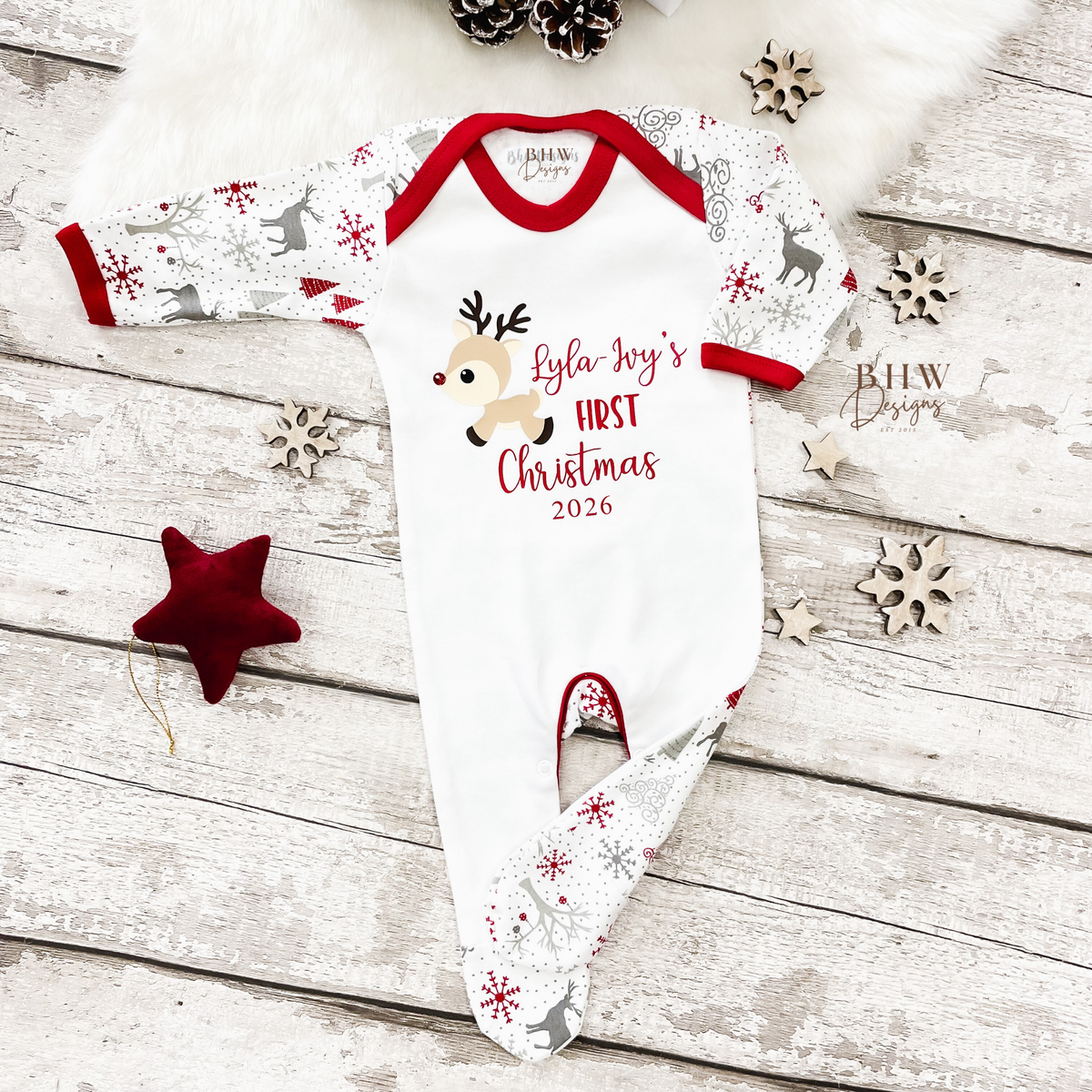 Personalised First Christmas 2026 Reindeer Bodysuit