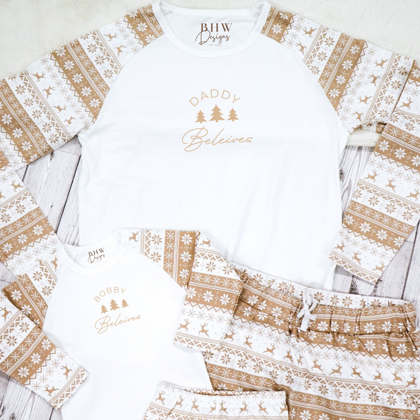Men's Personalised Beige Fair Isle Pyjamas