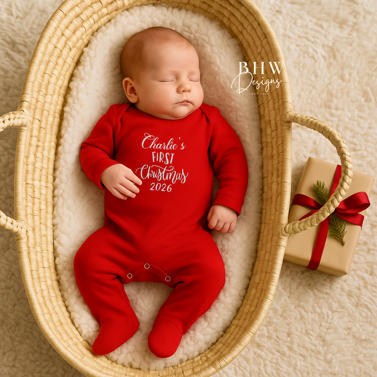 Personalised First Christmas Bodysuit - Red