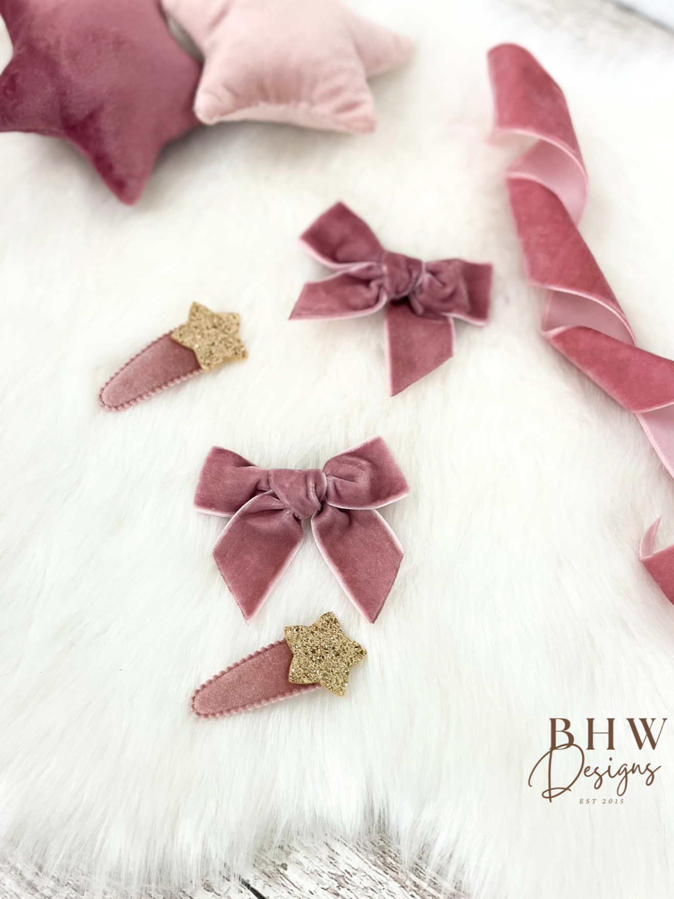 Pink Velvet Hair Bow Set