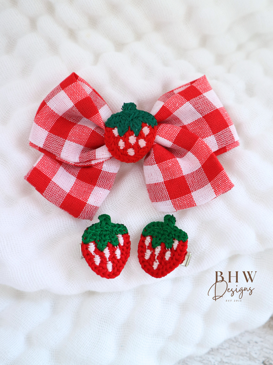 Girl's Strawberry Check Hair bow Set