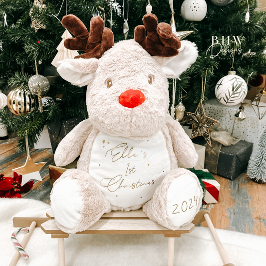 Personalised First Christmas Gold 2025 Reindeer Large Teddy
