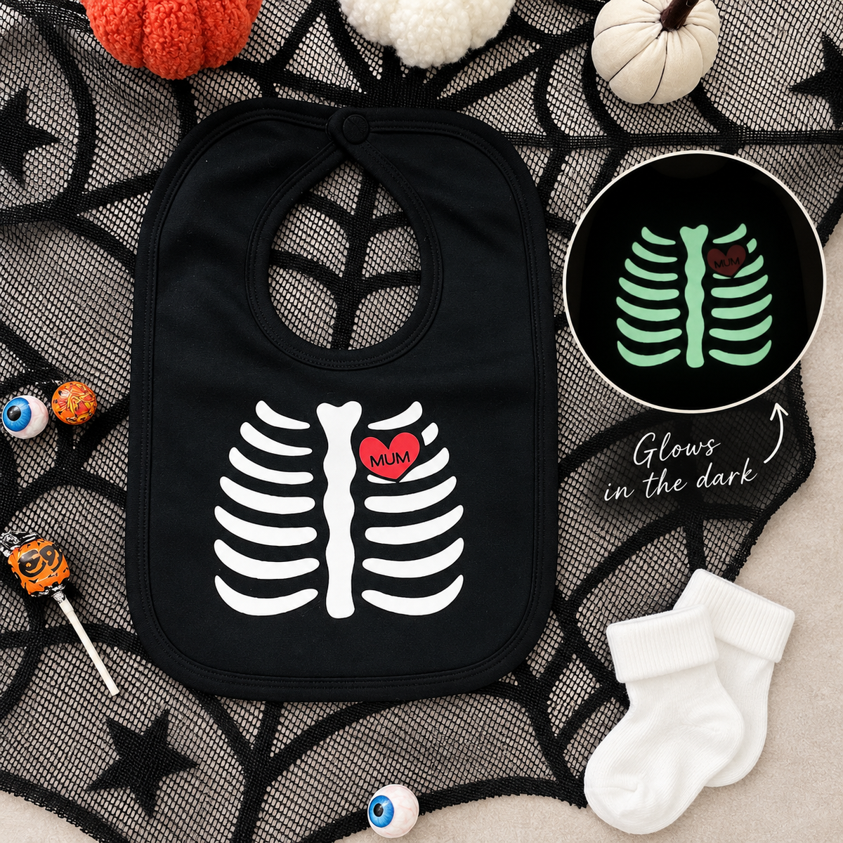 Black Skeleton Glow in the dark Bib