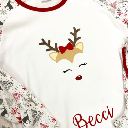 Women's Personalised Reindeer Christmas Adult Pyjamas