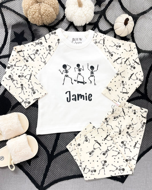 Personalised Glow in the Dark Skeleton Halloween Pyjamas