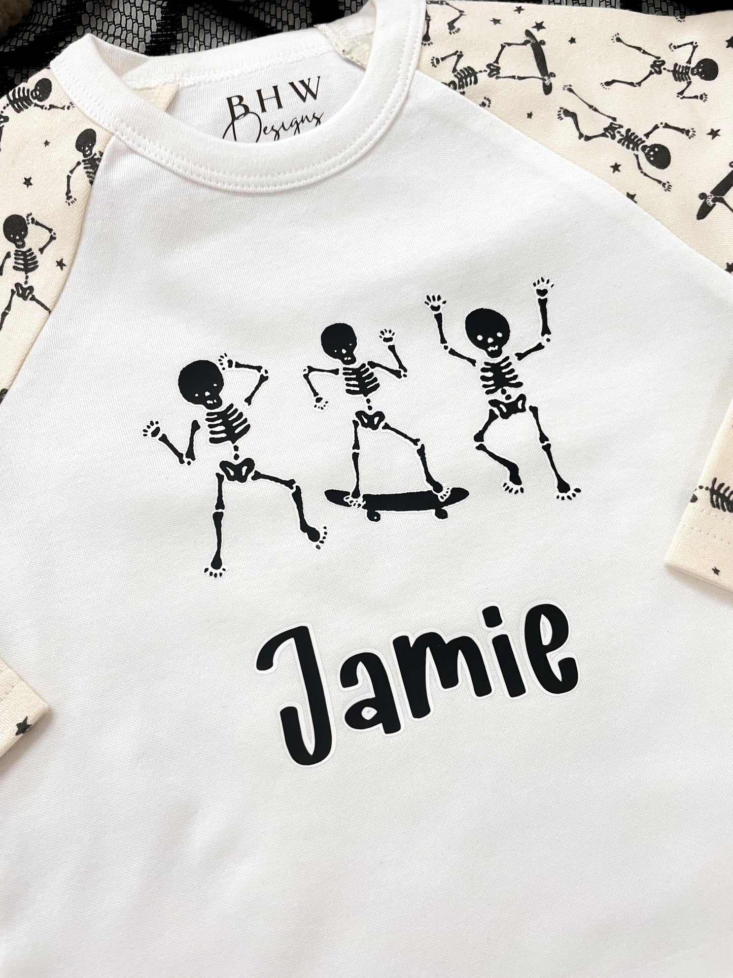 Personalised Glow in the Dark Skeleton Halloween Pyjamas