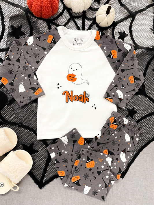 Personalised Ghost and Pumpkin Halloween Pyjamas