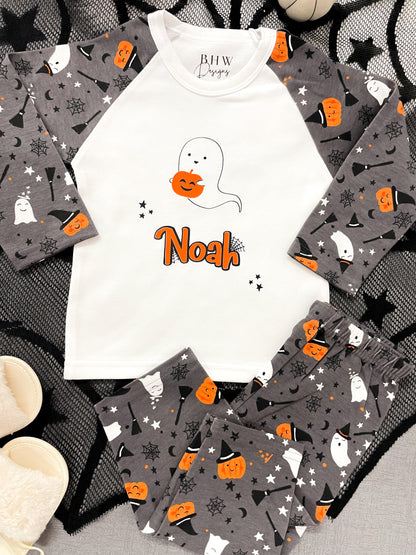 Personalised Ghost and Pumpkin Halloween Pyjamas