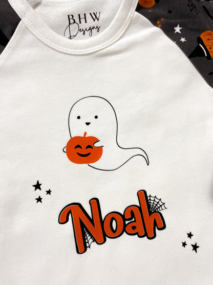 Personalised Ghost and Pumpkin Halloween Pyjamas