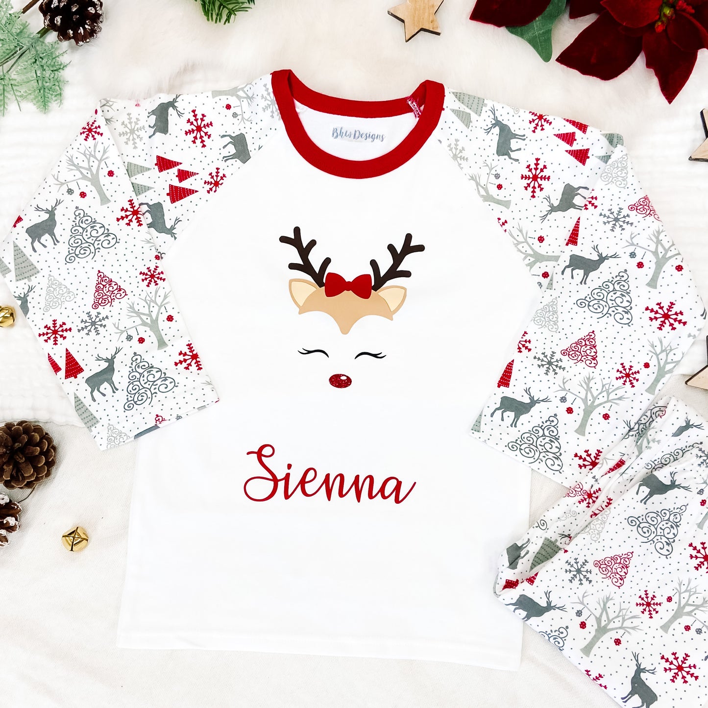 Personalised Girl Reindeer Pyjamas