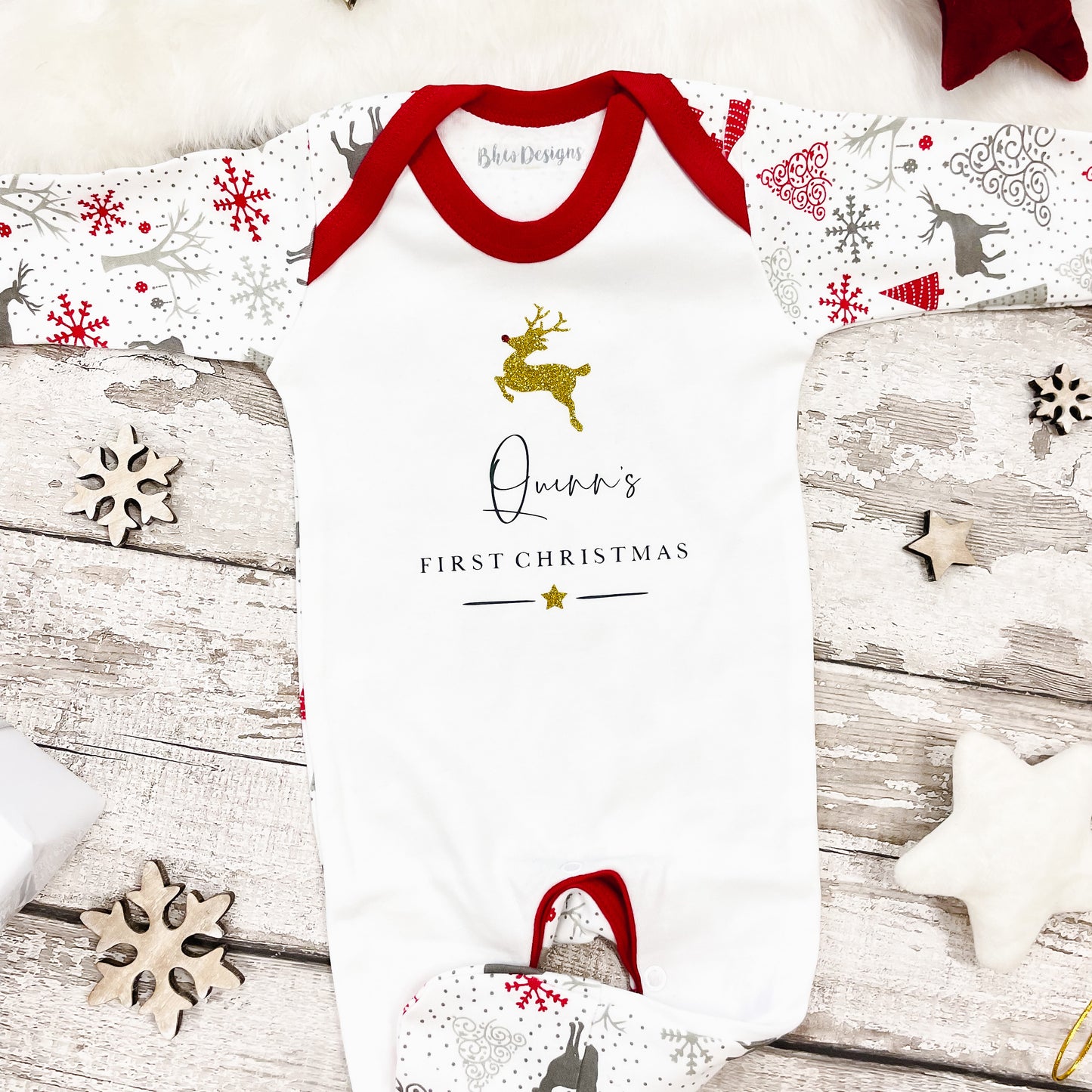 Personalised First Christmas Reindeer Bodysuit